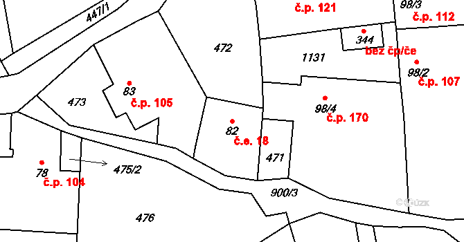 Sobíňov 18 na parcele st. 82 v KÚ Sobíňov, Katastrální mapa