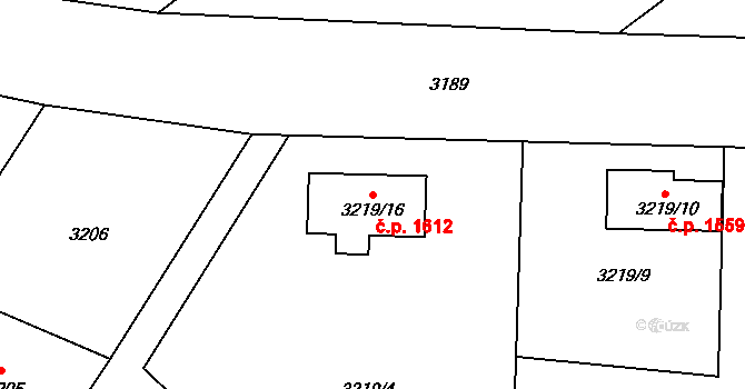 Rumburk 1 1612, Rumburk na parcele st. 3219/16 v KÚ Rumburk, Katastrální mapa