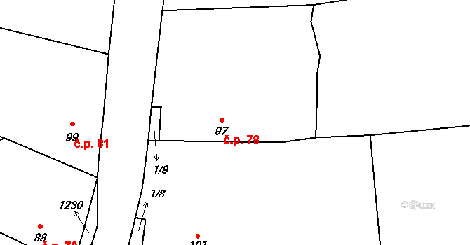 Jarov 78 na parcele st. 97 v KÚ Jarov u Blovic, Katastrální mapa