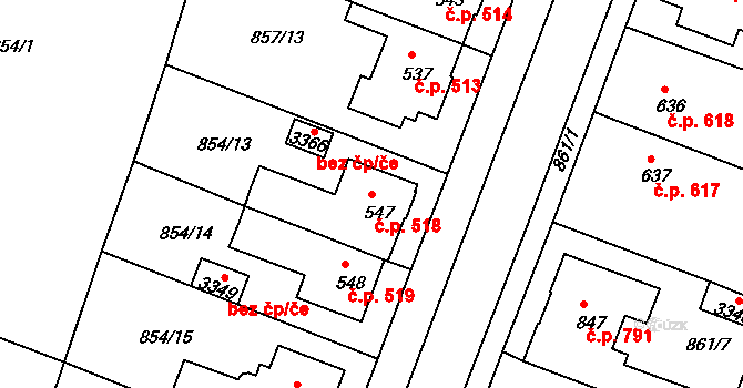 Bystřice pod Hostýnem 518 na parcele st. 547 v KÚ Bystřice pod Hostýnem, Katastrální mapa
