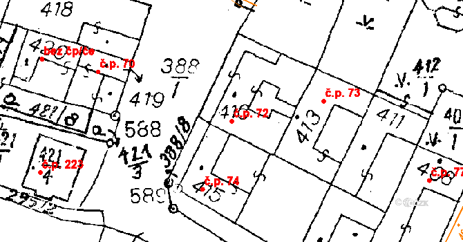 Dyjákovičky 72 na parcele st. 416 v KÚ Dyjákovičky, Katastrální mapa