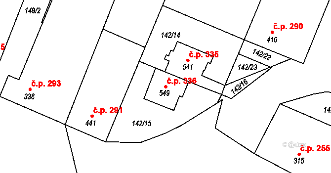 Hrabětice 336 na parcele st. 549 v KÚ Hrabětice, Katastrální mapa