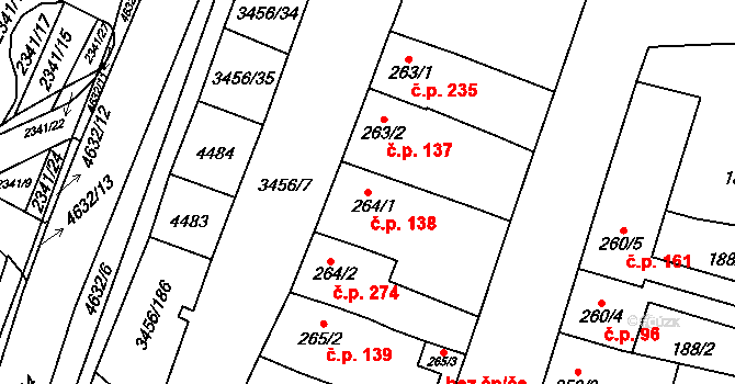 Hrušovany nad Jevišovkou 138 na parcele st. 264/1 v KÚ Hrušovany nad Jevišovkou, Katastrální mapa