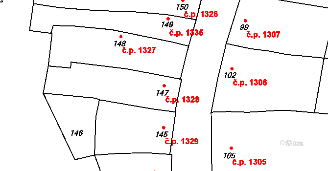Rokytná 1328, Moravský Krumlov na parcele st. 147 v KÚ Rokytná, Katastrální mapa