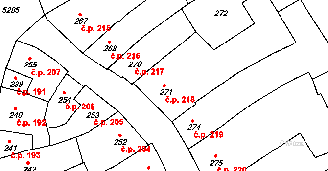 Znojmo 218 na parcele st. 271 v KÚ Znojmo-město, Katastrální mapa