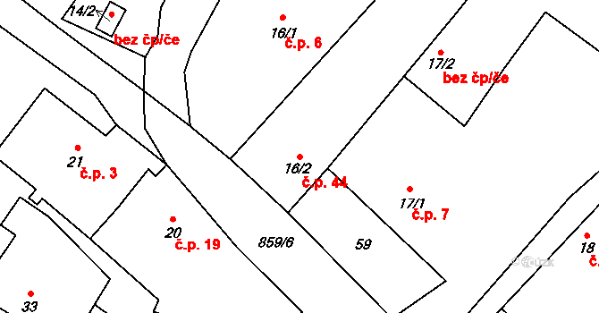 Janovická Lhota 44, Uhlířské Janovice na parcele st. 16/2 v KÚ Janovická Lhota, Katastrální mapa