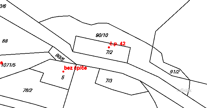 Čichalov 42 na parcele st. 7/2 v KÚ Čichalov, Katastrální mapa