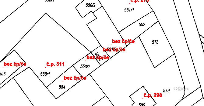 Chřibská 119449536 na parcele st. 553/2 v KÚ Chřibská, Katastrální mapa