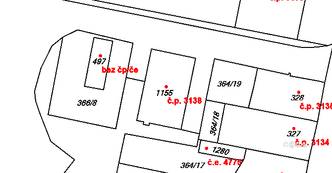 Jihlava 3138 na parcele st. 1155 v KÚ Bedřichov u Jihlavy, Katastrální mapa