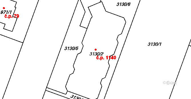 Lyžbice 1140, Třinec na parcele st. 3130/2 v KÚ Lyžbice, Katastrální mapa