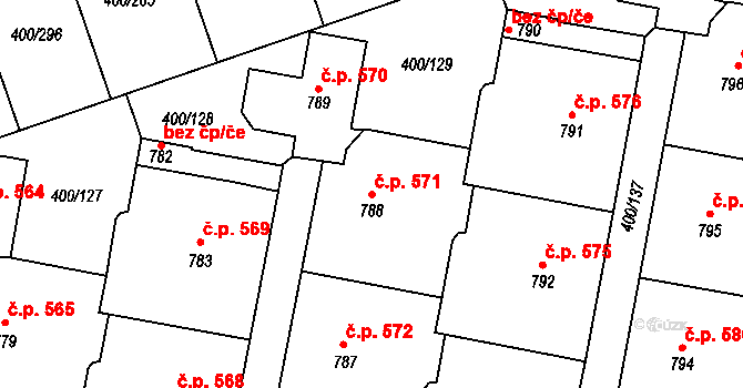 Horoměřice 571 na parcele st. 788 v KÚ Horoměřice, Katastrální mapa