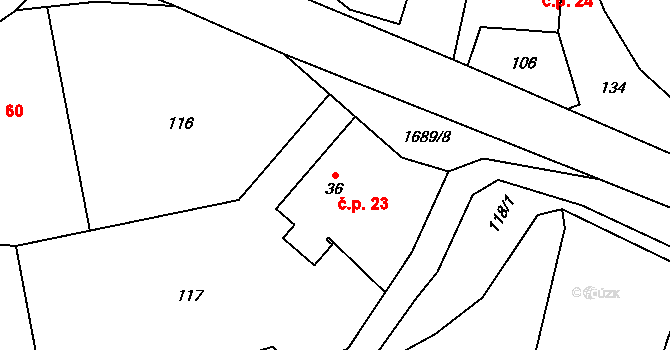Vyskytná nad Jihlavou 23 na parcele st. 36 v KÚ Vyskytná nad Jihlavou, Katastrální mapa