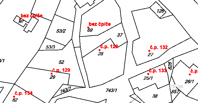 Ládví 128, Kamenice na parcele st. 28 v KÚ Ládví, Katastrální mapa