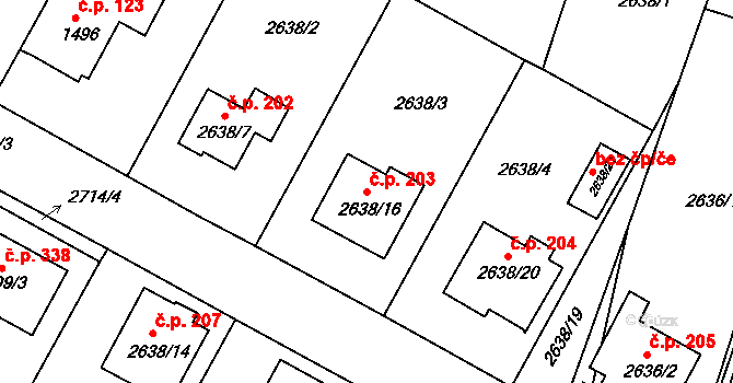 Dačice III 203, Dačice na parcele st. 2638/16 v KÚ Dačice, Katastrální mapa