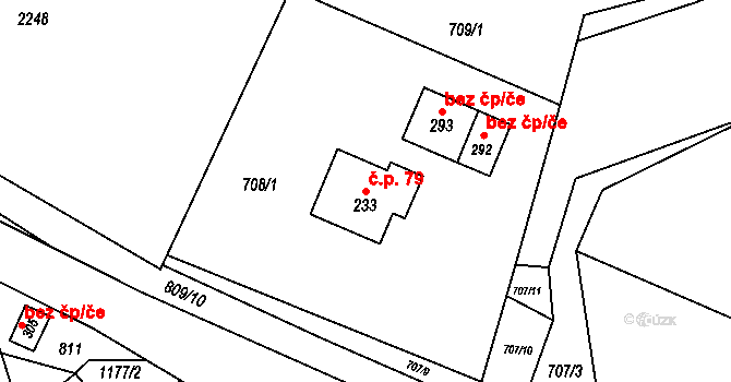 Bukovina 79, Mírová pod Kozákovem na parcele st. 233 v KÚ Bělá u Turnova, Katastrální mapa