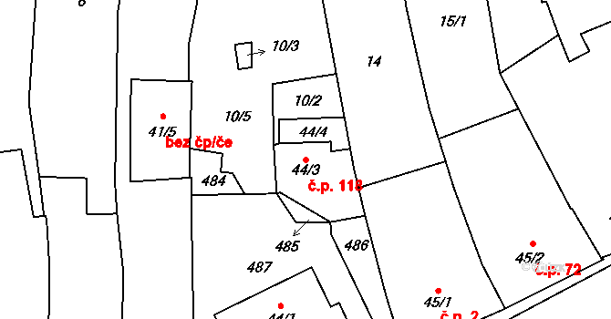Kožušany 118, Kožušany-Tážaly na parcele st. 44/3 v KÚ Kožušany, Katastrální mapa