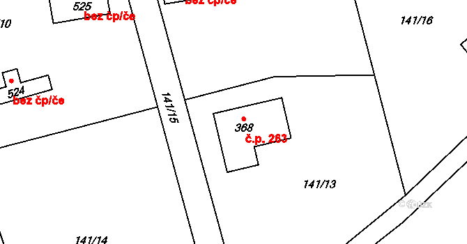 Nechánice 263, Sulice na parcele st. 368 v KÚ Sulice, Katastrální mapa