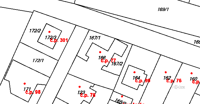 Boršov nad Vltavou 77 na parcele st. 166 v KÚ Boršov nad Vltavou, Katastrální mapa