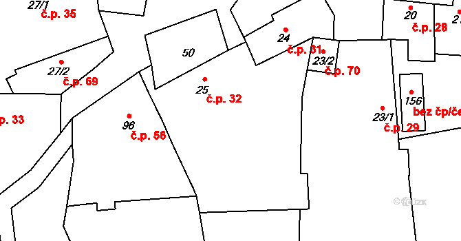 Dřemčice 32, Třebívlice na parcele st. 25 v KÚ Dřemčice, Katastrální mapa