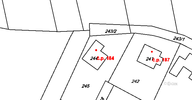 Hrachovec 184, Valašské Meziříčí na parcele st. 244 v KÚ Hrachovec, Katastrální mapa