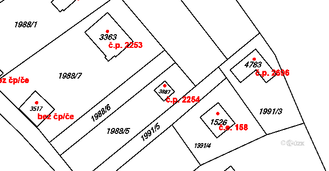 Rožnov pod Radhoštěm 2254 na parcele st. 3887 v KÚ Rožnov pod Radhoštěm, Katastrální mapa