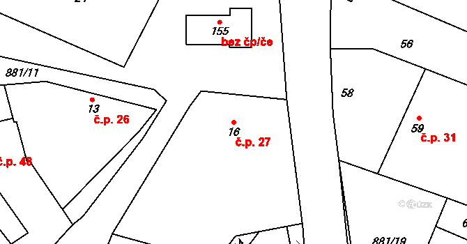 Češov 27 na parcele st. 16 v KÚ Češov, Katastrální mapa