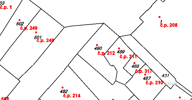 Netolice 212 na parcele st. 490 v KÚ Netolice, Katastrální mapa