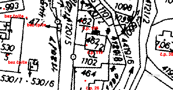 Dolní Dobrouč 119 na parcele st. 462/2 v KÚ Dolní Dobrouč, Katastrální mapa