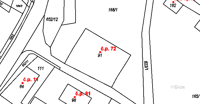 Říčky 72, Orlické Podhůří na parcele st. 91 v KÚ Říčky u Orlického Podhůří, Katastrální mapa