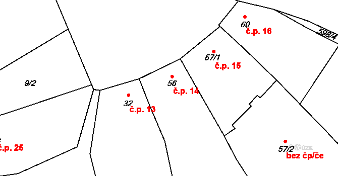 Koválovice u Tištína 14, Koválovice-Osíčany na parcele st. 56 v KÚ Koválovice u Tištína, Katastrální mapa