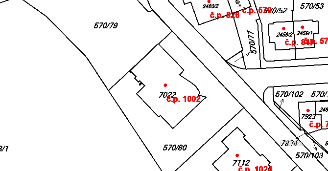 Borovina 1002, Třebíč na parcele st. 7022 v KÚ Třebíč, Katastrální mapa