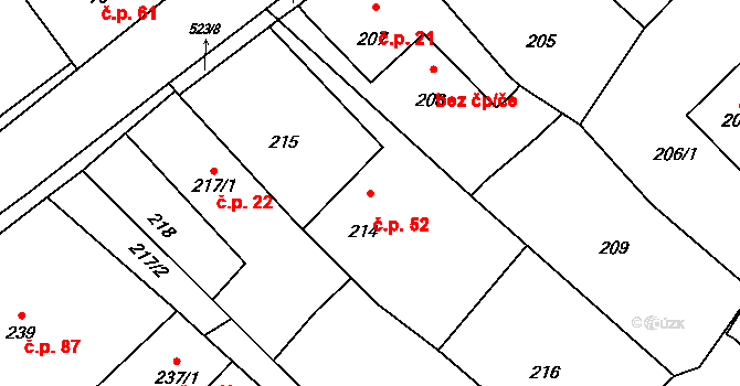 Vrbice 52, Bohumín na parcele st. 214 v KÚ Vrbice nad Odrou, Katastrální mapa