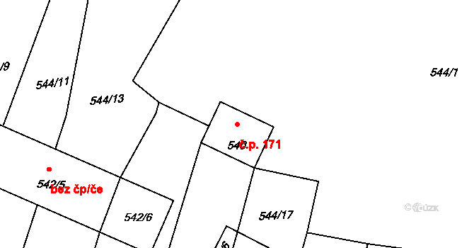 Šebrov 171, Šebrov-Kateřina na parcele st. 540 v KÚ Šebrov, Katastrální mapa