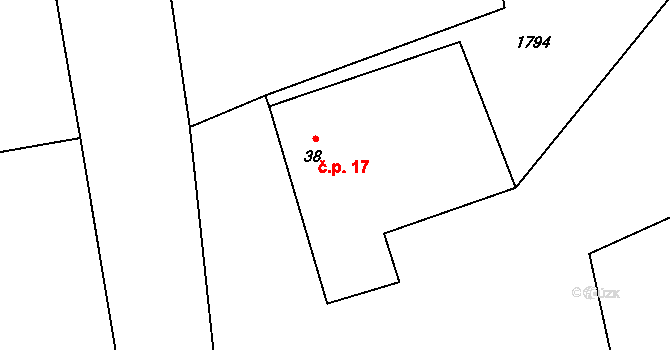 Ostrolovský Újezd 17 na parcele st. 38 v KÚ Ostrolovský Újezd, Katastrální mapa