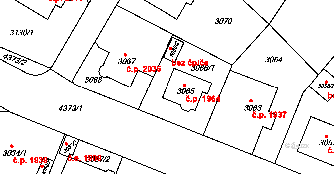 Teplice 1964 na parcele st. 3065 v KÚ Teplice, Katastrální mapa