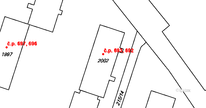 Úšovice 692,693, Mariánské Lázně na parcele st. 2002 v KÚ Úšovice, Katastrální mapa