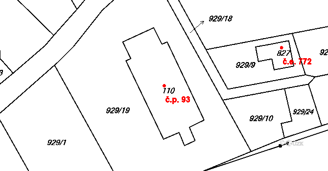 Podhrad 93, Cheb na parcele st. 110 v KÚ Podhrad, Katastrální mapa