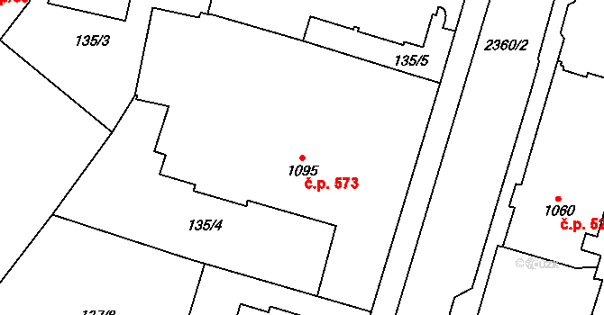 Cheb 573 na parcele st. 1095 v KÚ Cheb, Katastrální mapa