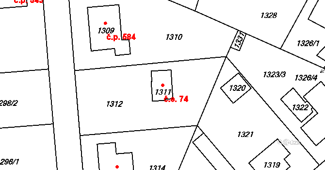 Šeberov 74, Praha na parcele st. 1311 v KÚ Šeberov, Katastrální mapa