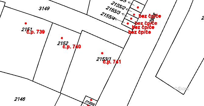 Nusle 741, Praha na parcele st. 2153/1 v KÚ Nusle, Katastrální mapa