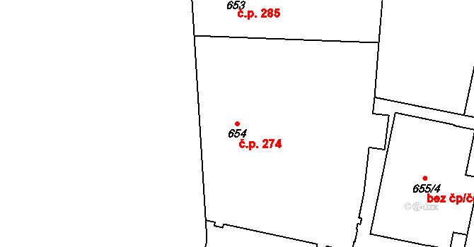 Smíchov 274, Praha na parcele st. 654 v KÚ Smíchov, Katastrální mapa