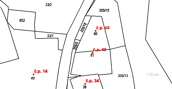 Černín 42, Zdice na parcele st. 81 v KÚ Černín u Zdic, Katastrální mapa