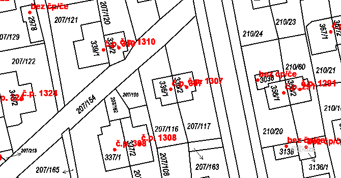Sezimovo Ústí 307 na parcele st. 336/1 v KÚ Sezimovo Ústí, Katastrální mapa