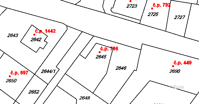 Jirkov 766 na parcele st. 2645 v KÚ Jirkov, Katastrální mapa