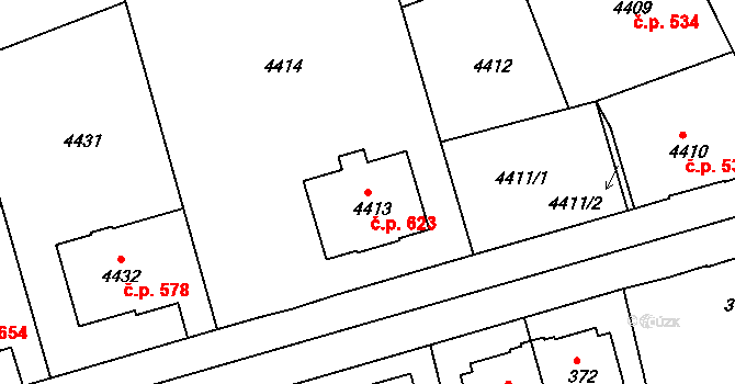 Liberec III-Jeřáb 623, Liberec na parcele st. 4413 v KÚ Liberec, Katastrální mapa