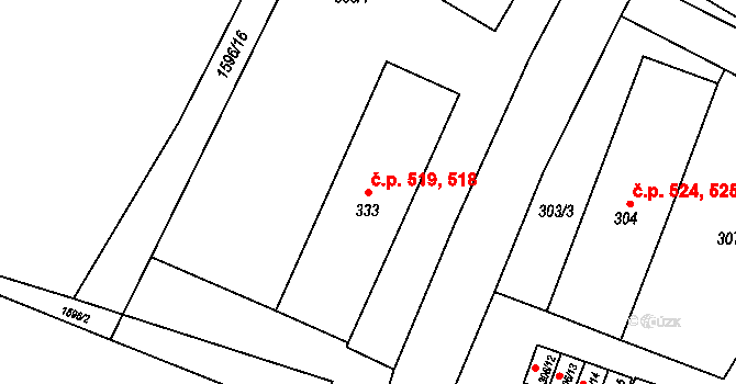 Zbýšov 518,519 na parcele st. 333 v KÚ Zbýšov u Oslavan, Katastrální mapa