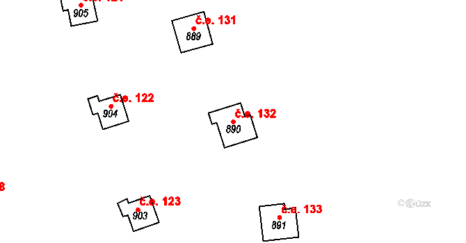 Horákov 132, Mokrá-Horákov na parcele st. 890 v KÚ Horákov, Katastrální mapa