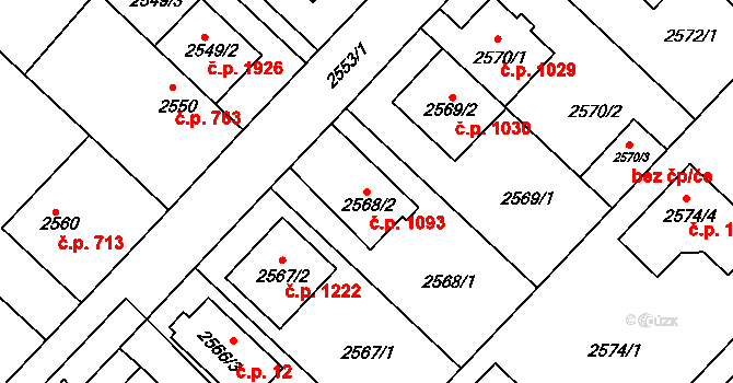 Kuřim 1093 na parcele st. 2568/2 v KÚ Kuřim, Katastrální mapa