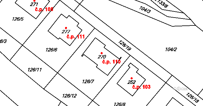 Žichlice 110, Hromnice na parcele st. 270 v KÚ Žichlice u Hromnic, Katastrální mapa