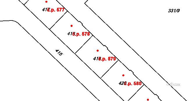 Město 579, Havířov na parcele st. 419 v KÚ Havířov-město, Katastrální mapa